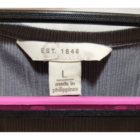 C EST. 1946 WOMENS LARGE GRAY BELL SLEEVE BLOUSE GAUZE FLOWY BOXY WORK OFFICE - Picture 8 of 12